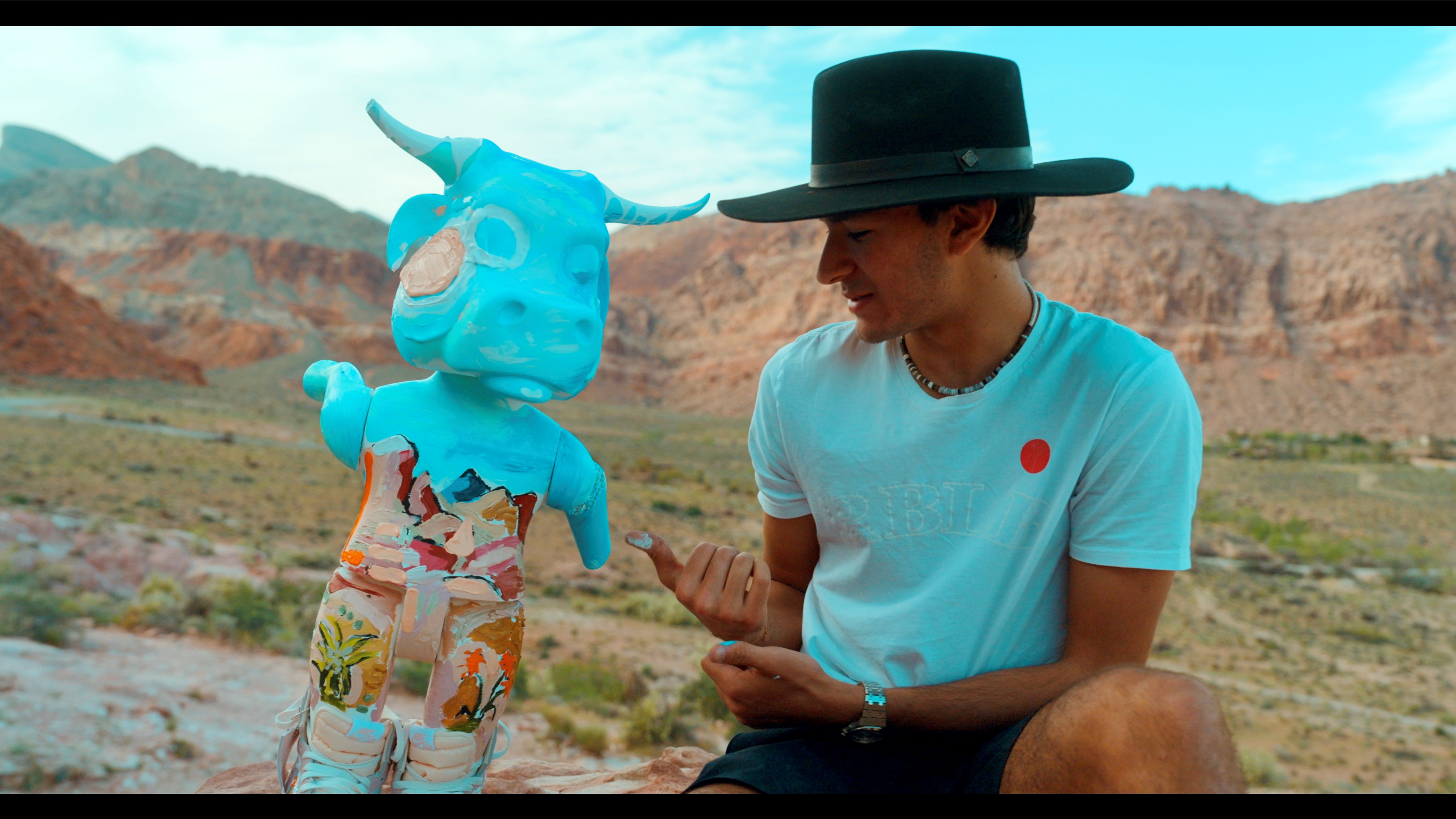 Evan Sharma in Arizona with his MMO sculpture, which he utilizes to stimulate conversation around human health and climate change.