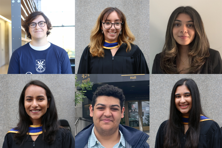 Individual head shot photos of Spencer, Monique, Maya, Shyla, Abdelrahman, and Rashi combined into a one image in a grid formation.