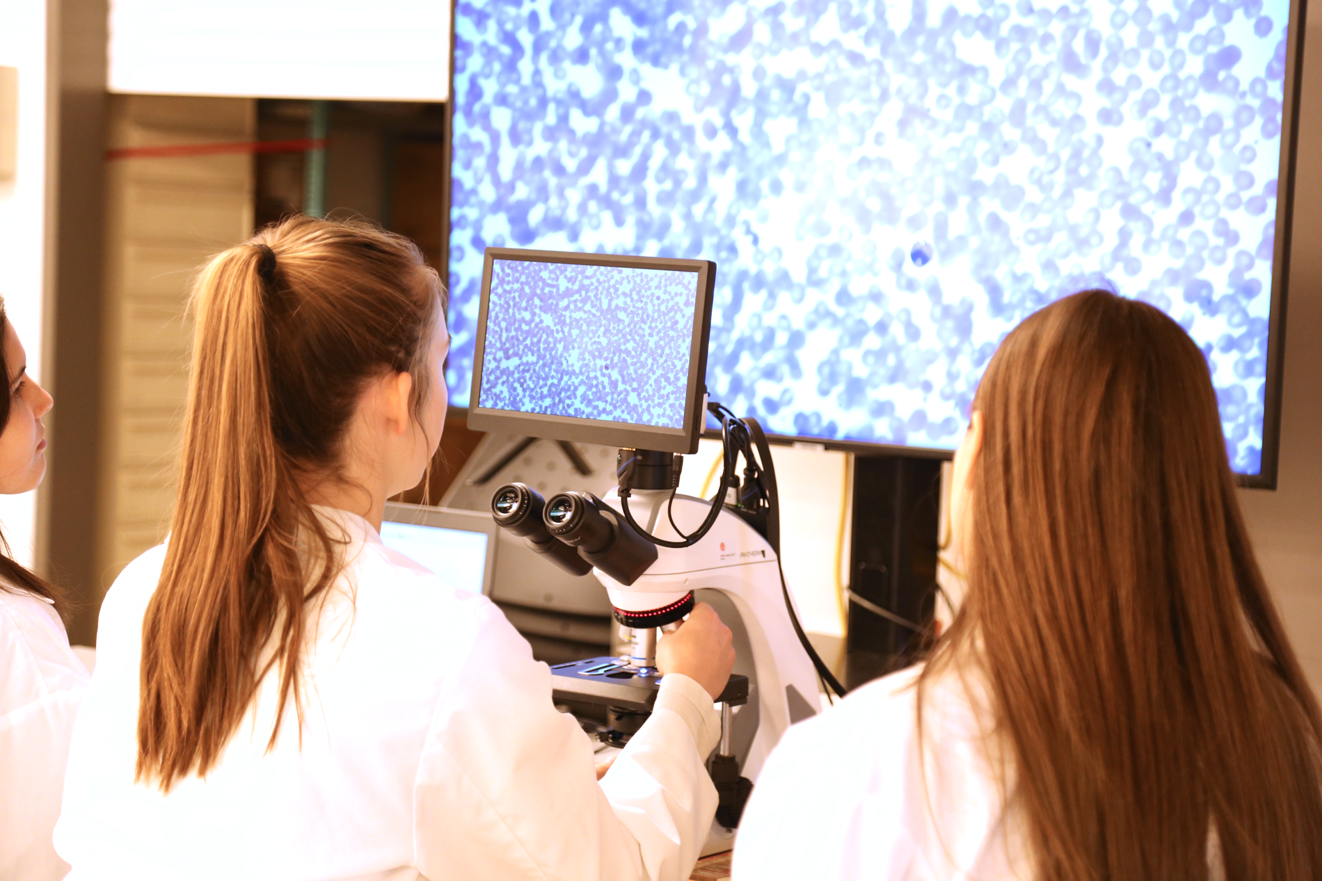 Students with microscope
